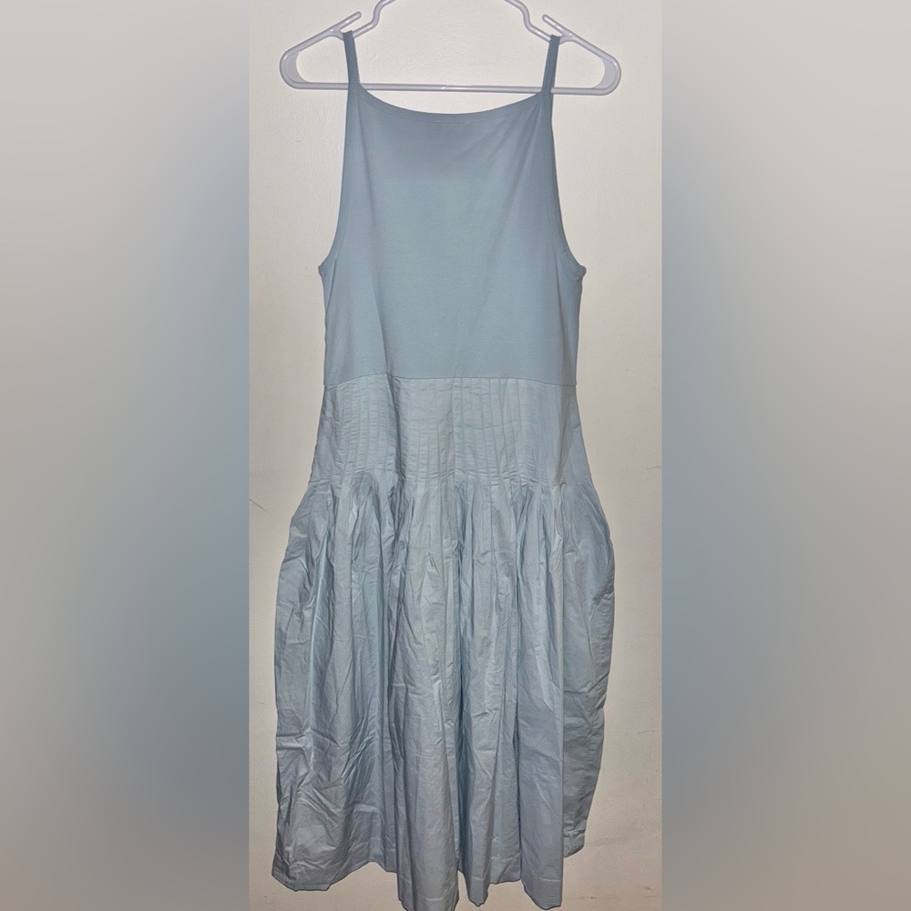 NWT J.Crew Pintuck mixy dress Large Edgewater Light Blue Preppy Midi Flowy - Picture 8 of 14